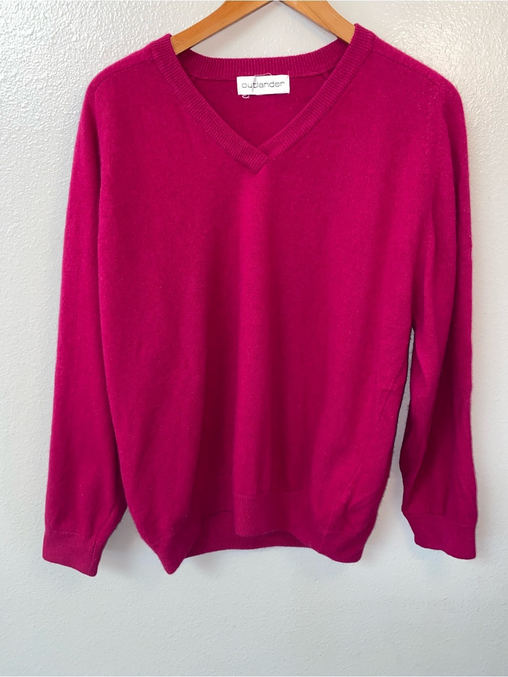Vintage Outlander Hot Pink Wool Sweater Fuchsia Knit Size Large